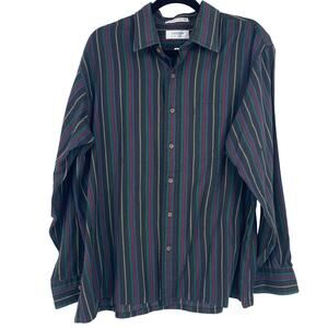 Arrow Sport Vintage Striped Polyester Blend Button Up Long Sleeve Size XL